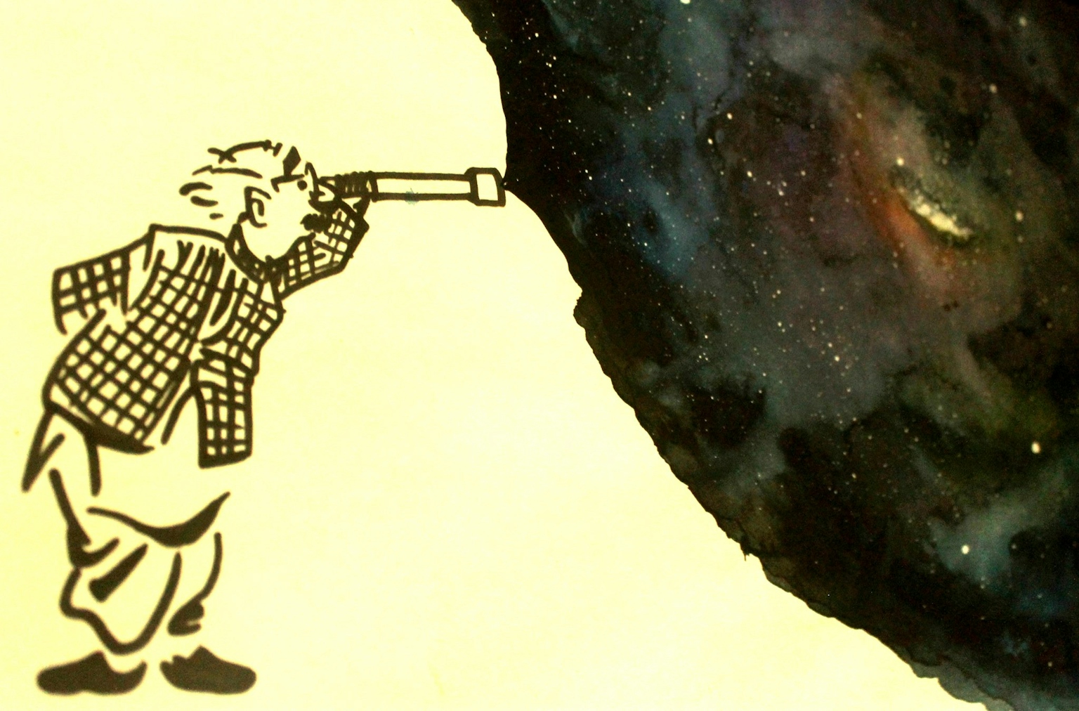 Painting by Shweta Kulkarni, CEO of AstronEra, of common man looking at the universe